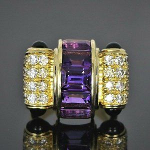 13248 Lagos Caviar 18K Yellow Gold Purple Amethyst Diamond Tourmaline Ring